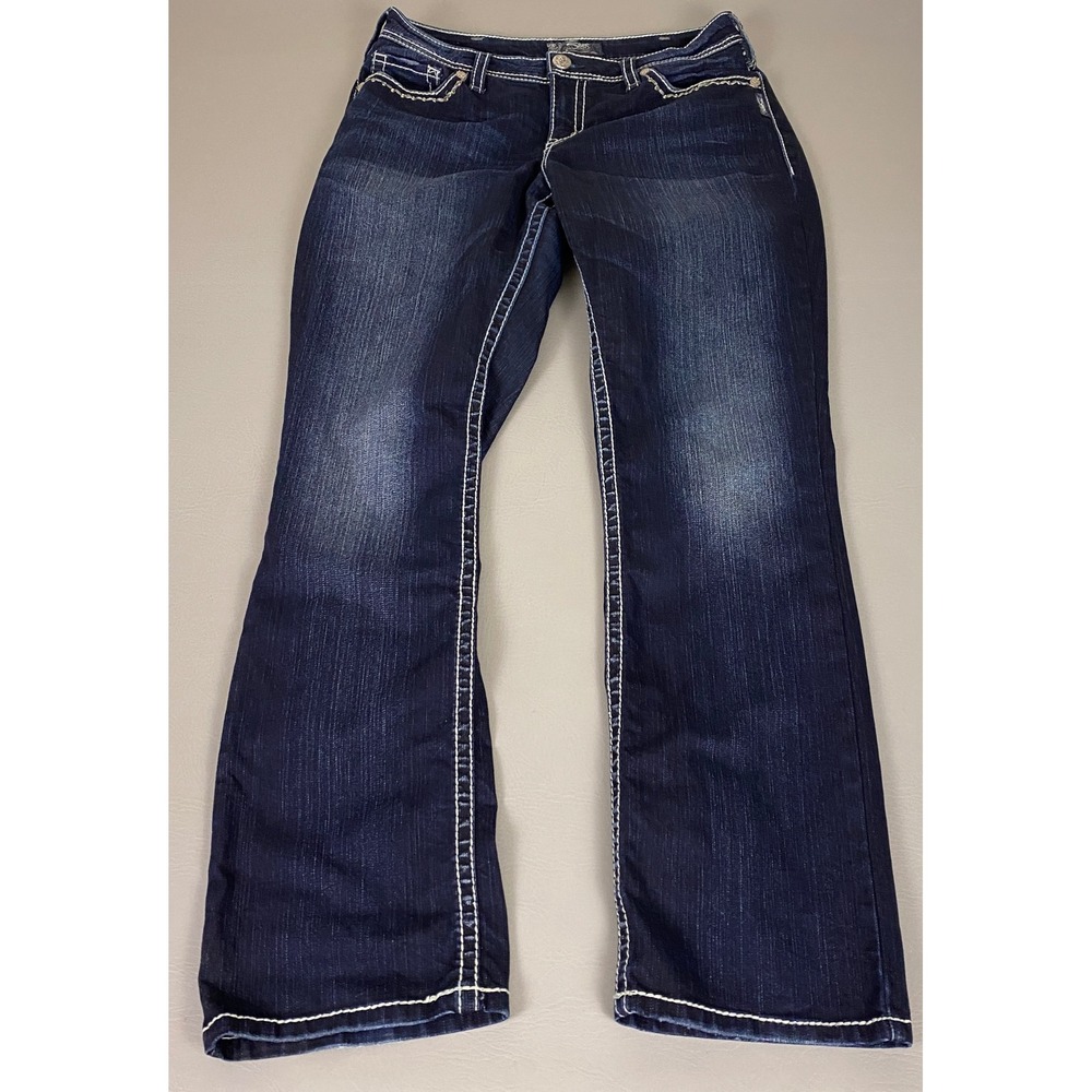 Silver Jeans Co Bootcut Jean Women's Plus Size 14/33 Natsuki Flap Blue Dark Wash